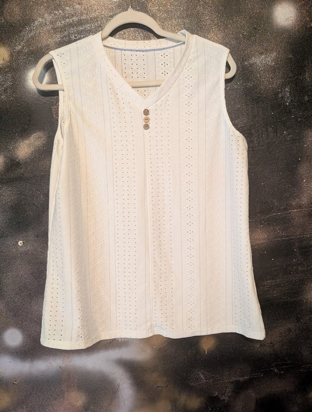 Women’s White Eyelet V-Neck Tank Top